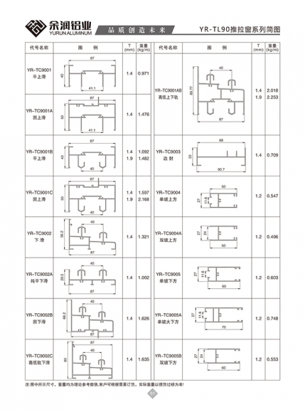 YR-TL90推拉窗系列简图