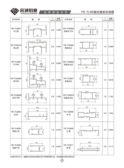 YR-TL90推拉窗系列简图