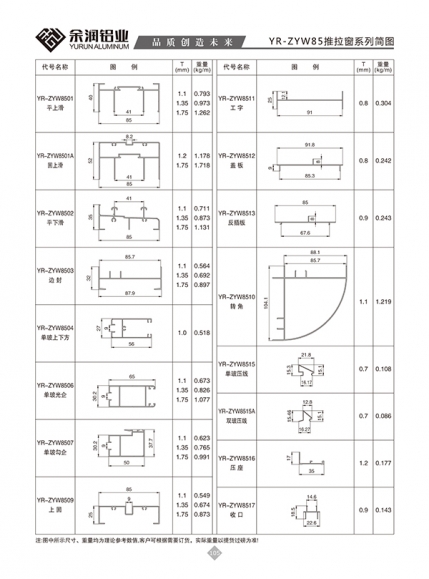 YR-ZYW85推拉窗系列简图