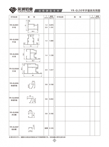 YR-GL50平开窗系列简图